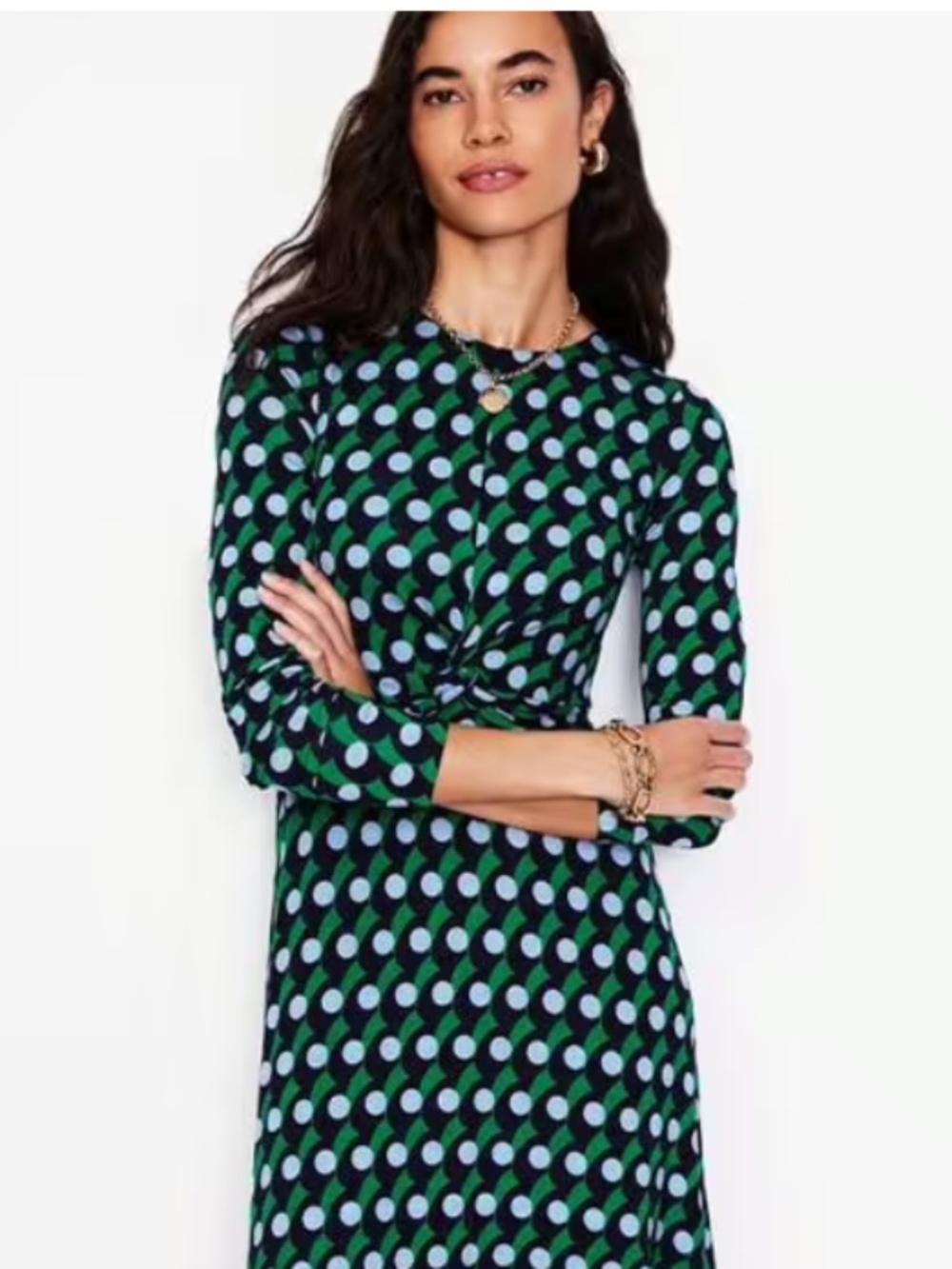 Retro mod Twisted Waist Jersey Teal Green Geometric Print Boden Midi Dress Sz 4 - Picture 2 of 9